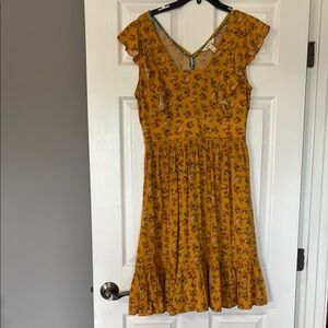 Matilda Jane Gold Ruffled Midi Sundress with V-Neck